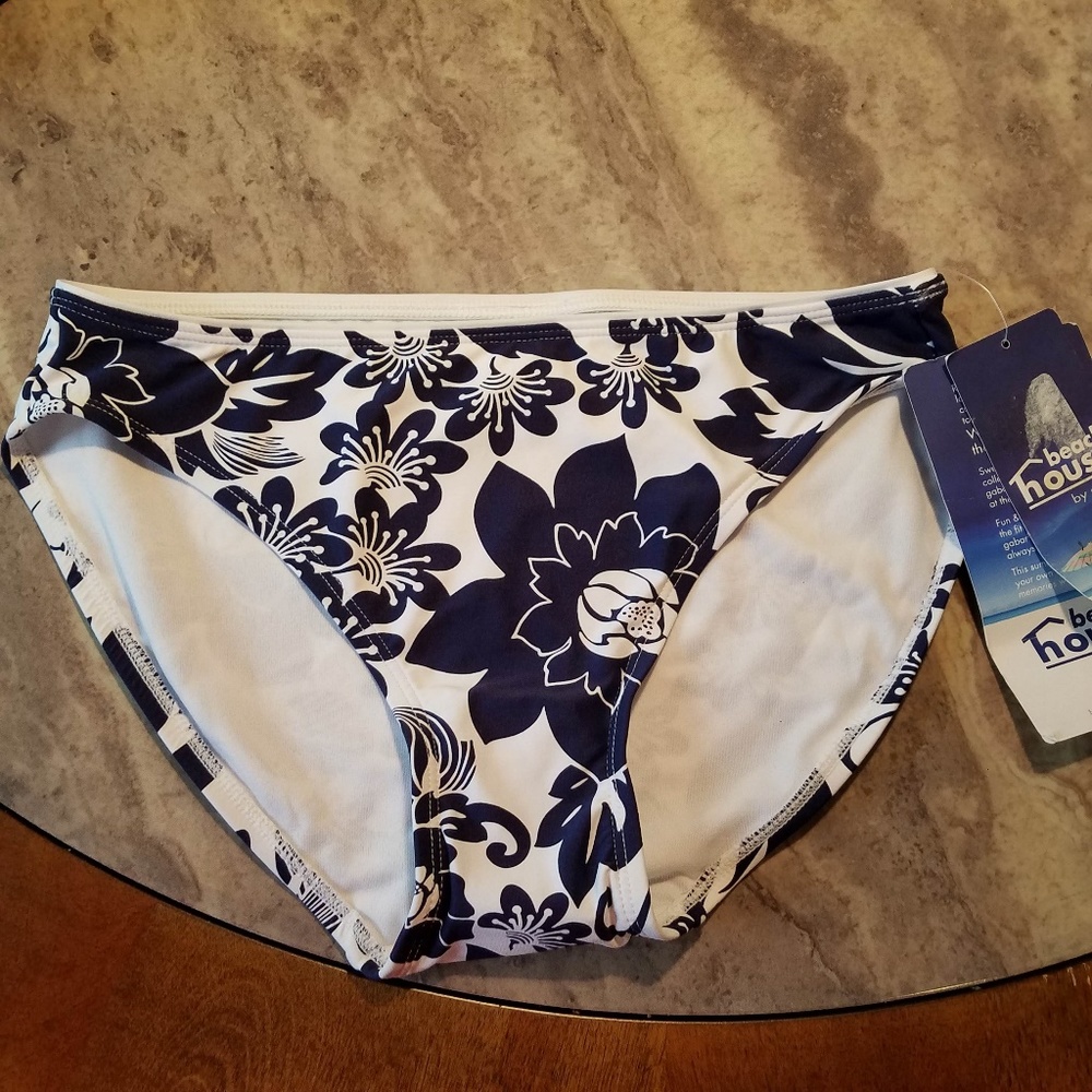 NWT Beach House Navy White Floral Bikini Bottom 8